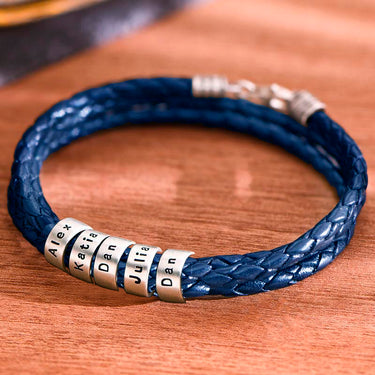 Pulsera 2 vueltas con 5 aros de plata grabado